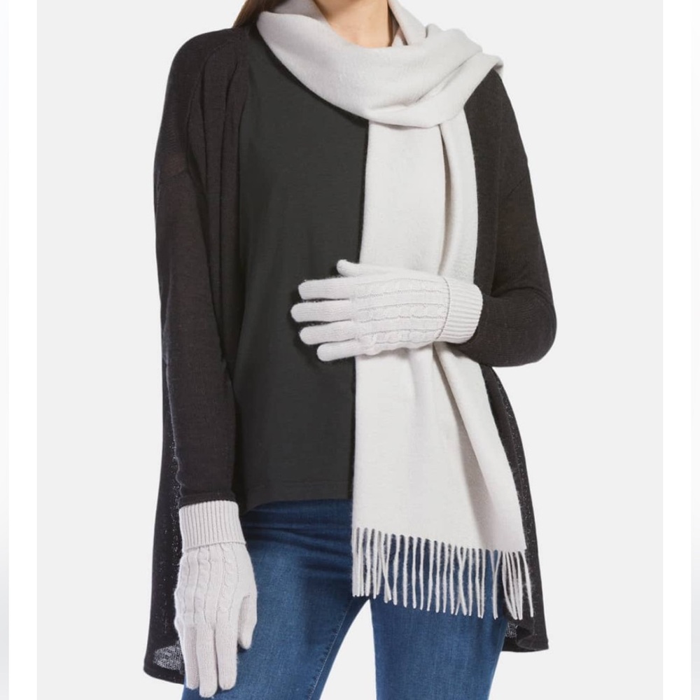 Fishers Finery 100% Pure Cashmere Gloves -‎ Cable Knit Color Stone Gray